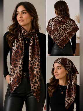 Leopard Print Scarf. 100% silk. 18 x 64”